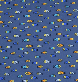 100x150 cm Baumwolljersey Fische stahlblau