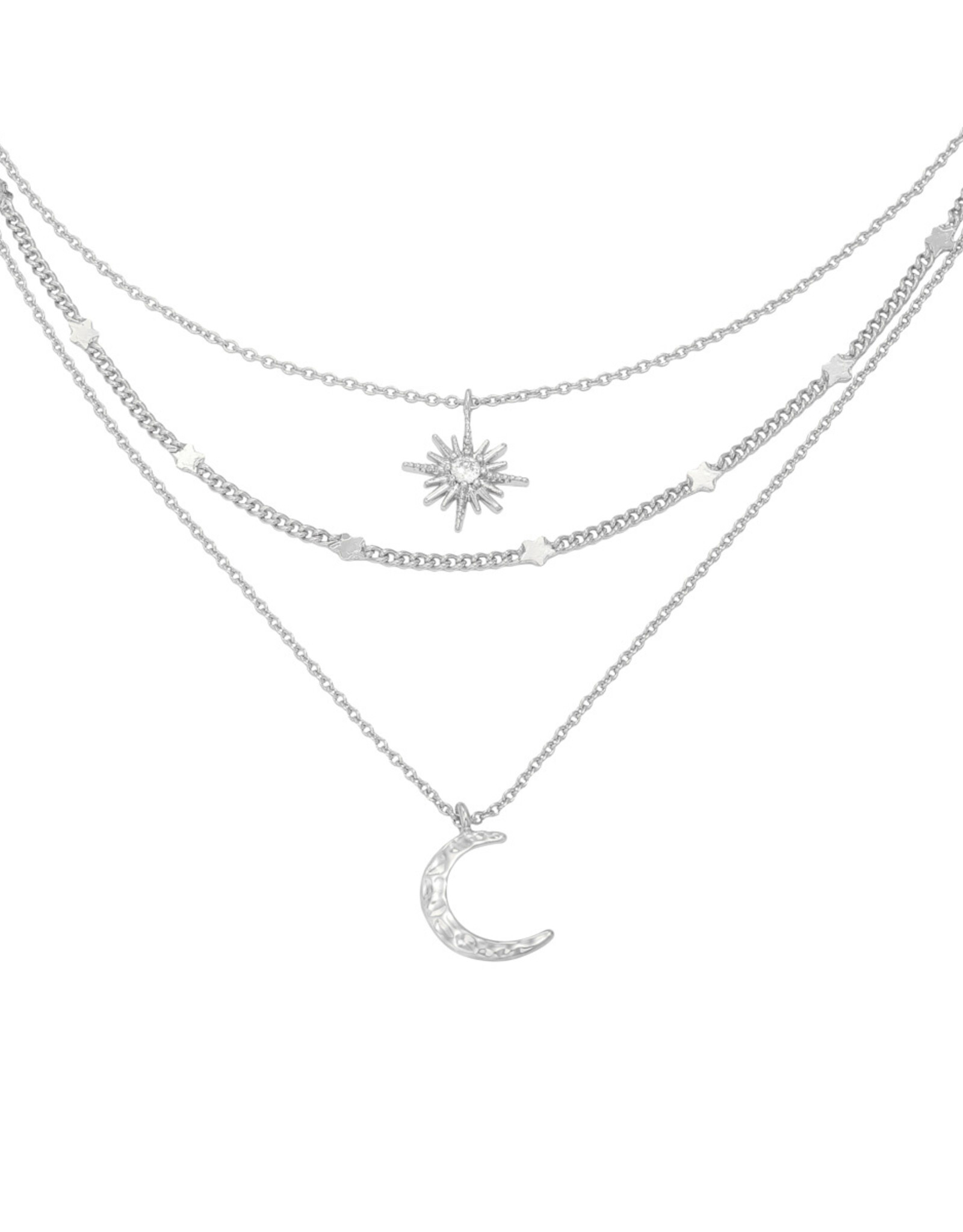 Zilveren laagjes ketting Star & Moon