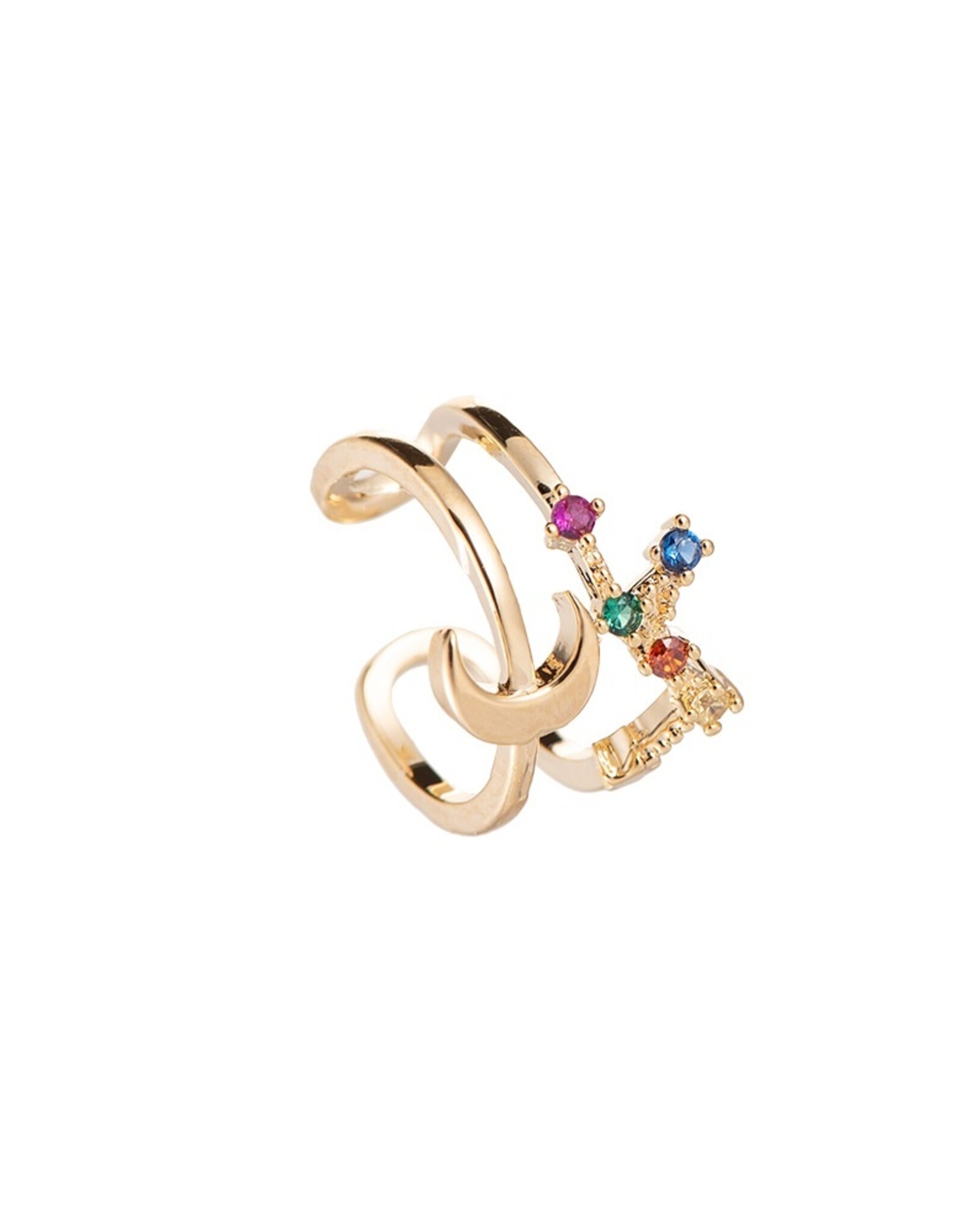 Gouden earcuff Moon & Stars multi