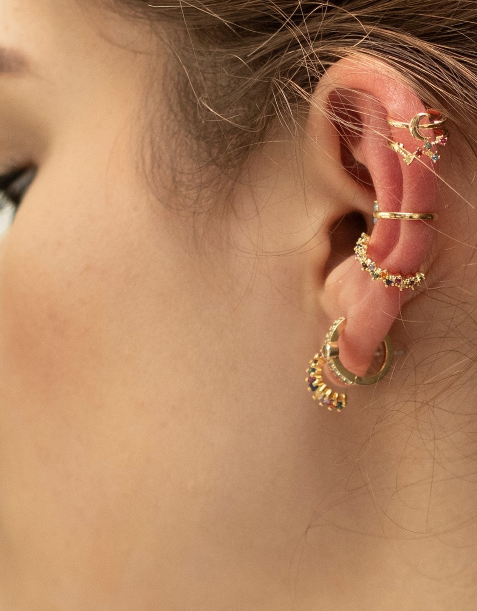 Gouden earcuff Moon & Stars multi