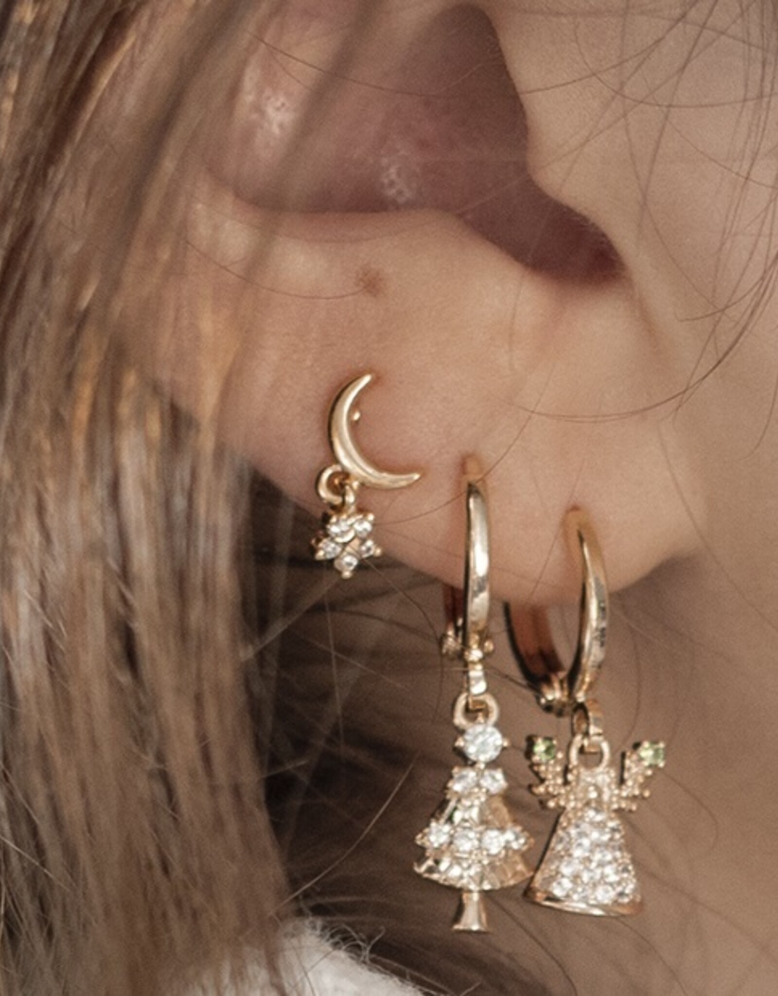 Gouden oorbellen Moon with hanging star