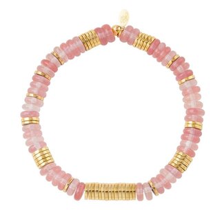 Yehwang Juwelen  Schakelarmband kralen - goud/roze Pink & Gold Stainless Steel