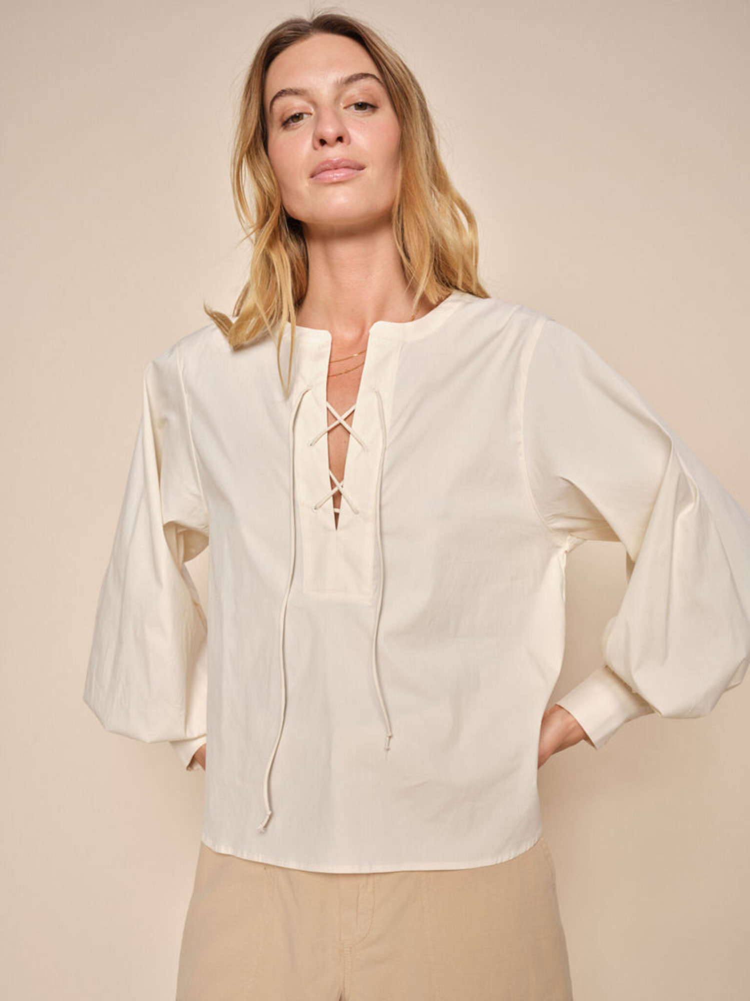 MMYen tie blouse pearled ivory Mos Mosh - Maurits & Mulder