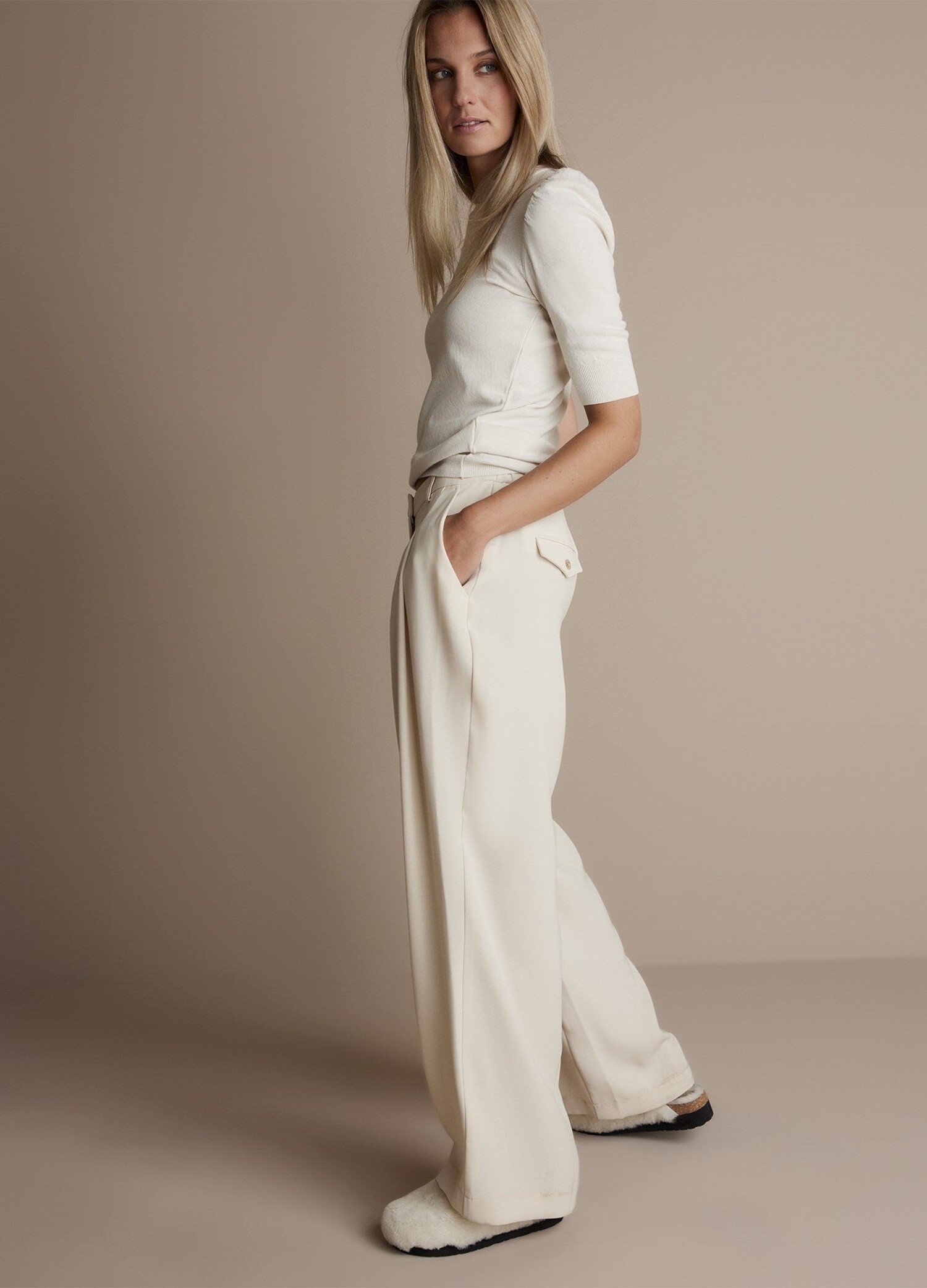 Trousers wide leg fluid ivory Summum Woman - Maurits & Mulder