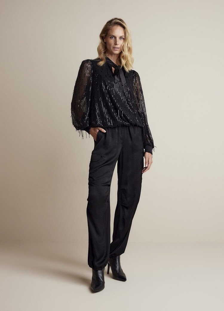 Summum Woman Top fringe sequins black Summum Woman