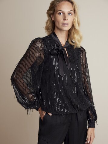 Summum Woman Top fringe sequins black