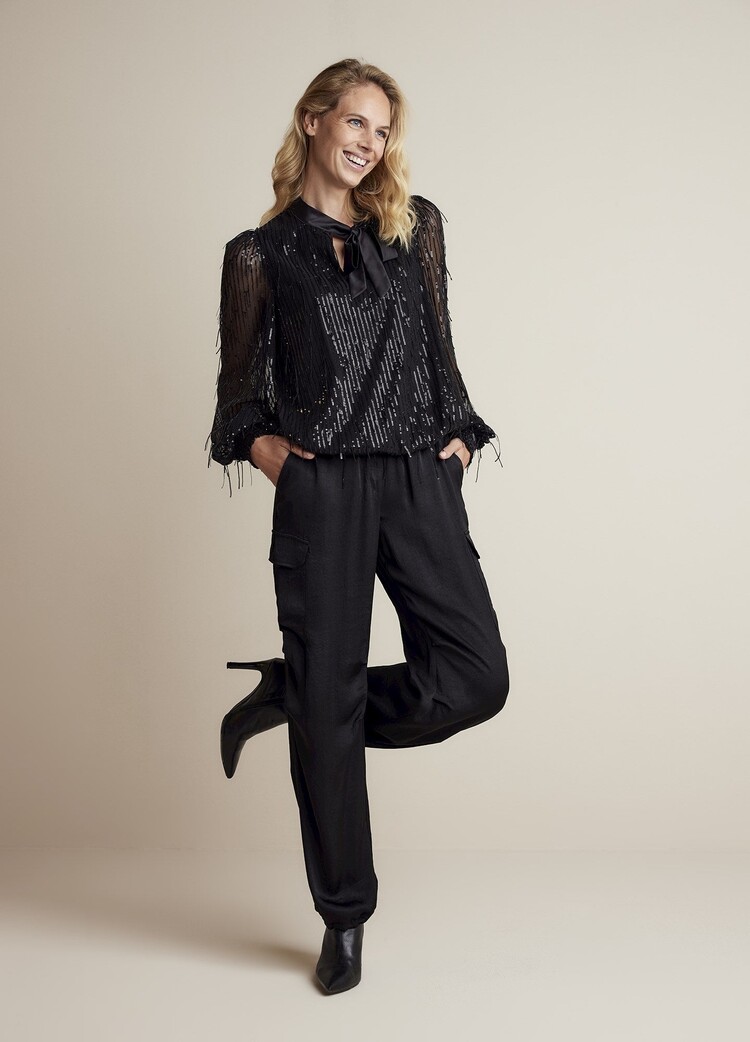 Summum Woman Top fringe sequins black Summum Woman