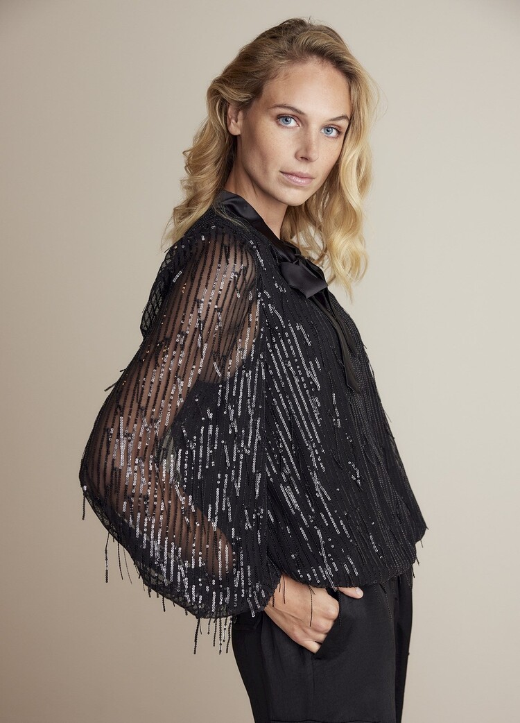 Summum Woman Top fringe sequins black Summum Woman