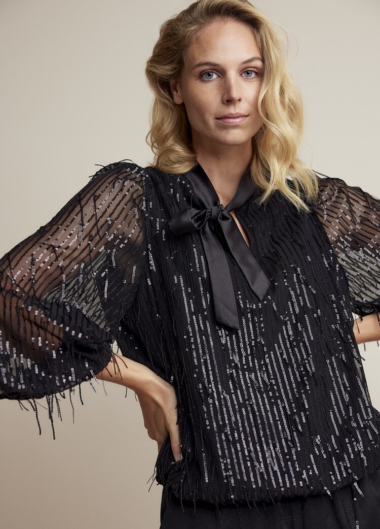 Summum Woman Top fringe sequins black Summum Woman