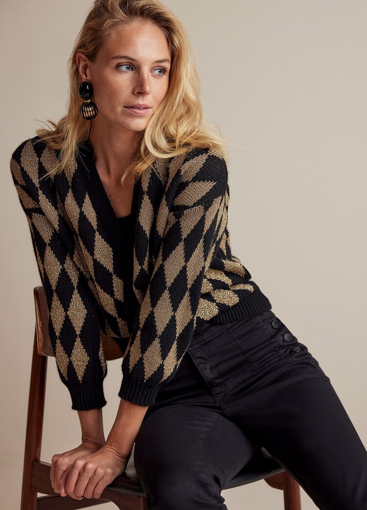 25Years: cardigan argyle lurex black Summum Woman