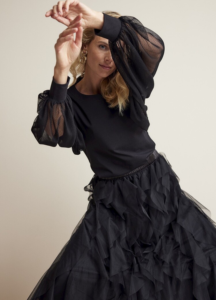 Summum Woman Top with mesh sleeves black Summum Woman