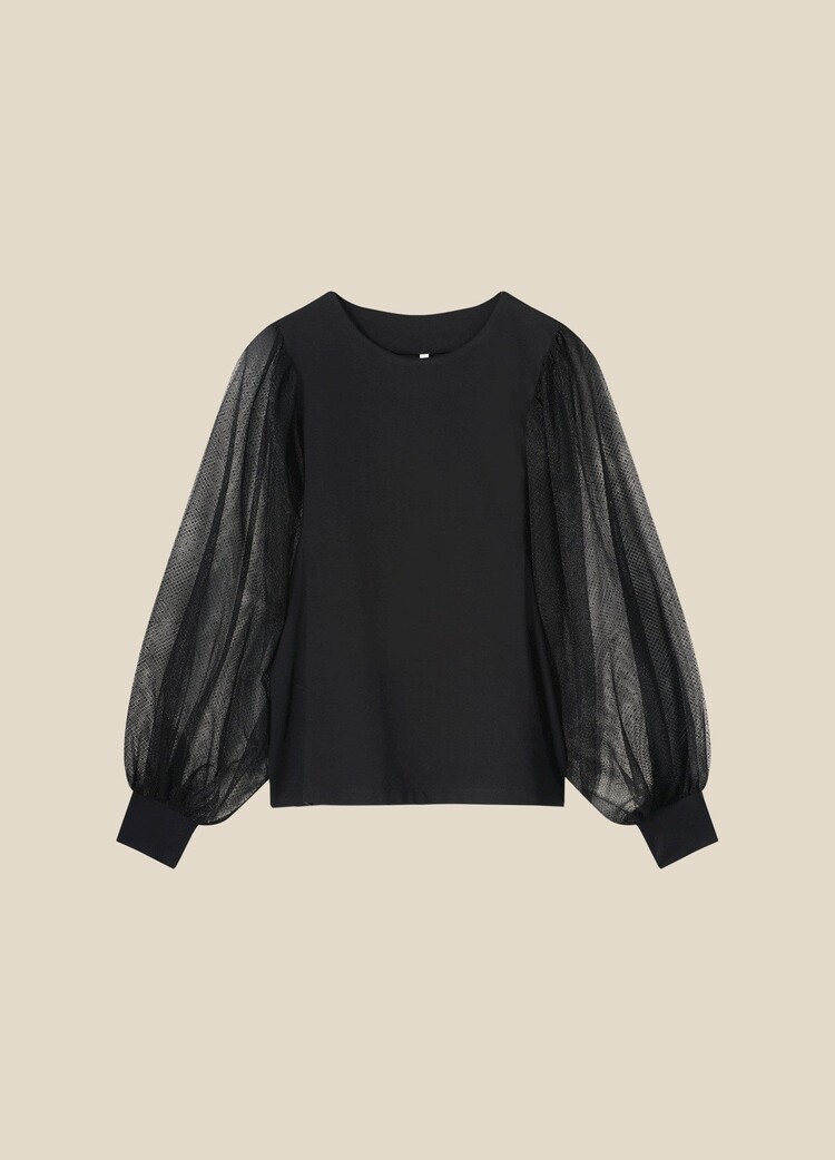 Summum Woman Top with mesh sleeves black Summum Woman