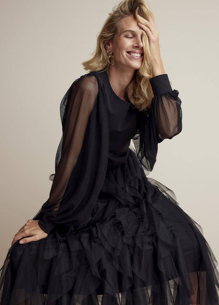 Summum Woman Top with mesh sleeves black Summum Woman