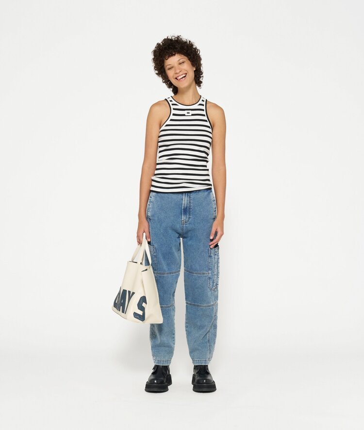 10DAYS Tank top rib stripe ecru/black 10Days