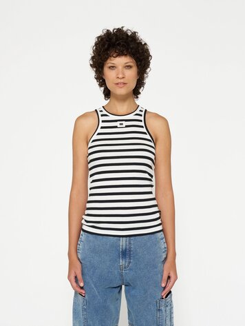 10DAYS Tank top rib stripe ecru/black