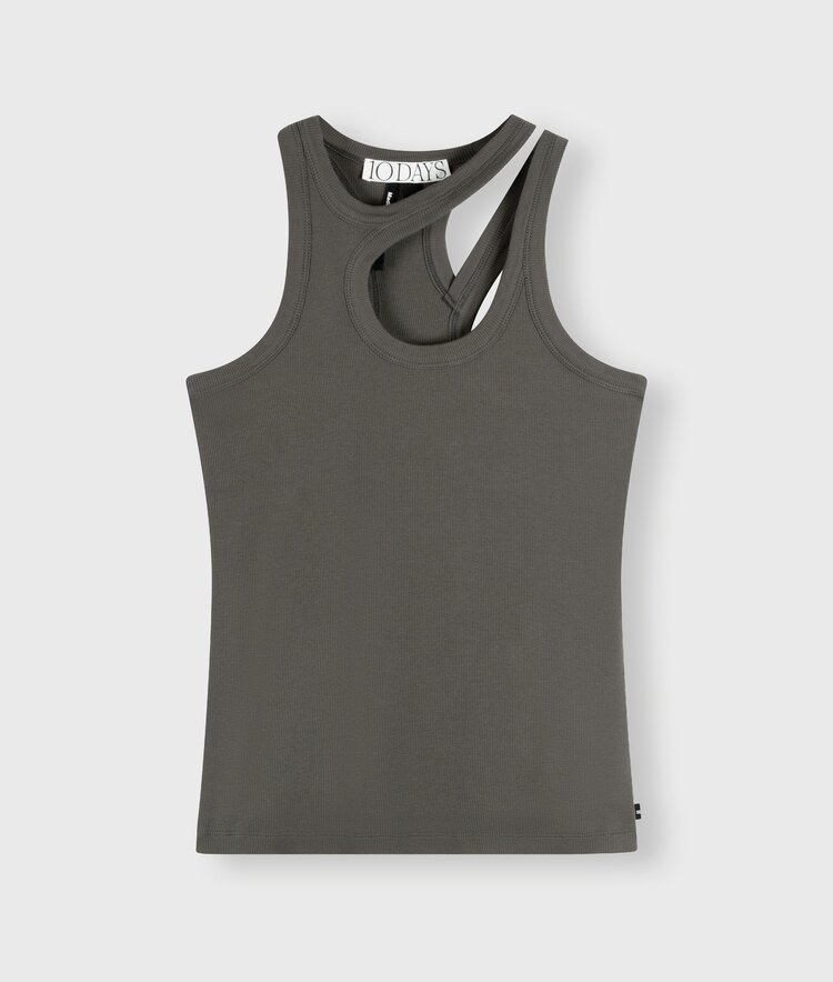 10DAYS Cut out tank top rib oil grey 10Days