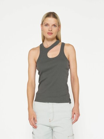 Cut out tank top rib oil grey
