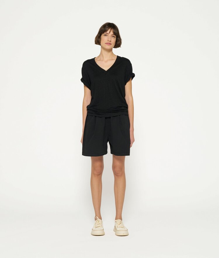 10DAYS V-neck tee linen cotton black 10Days