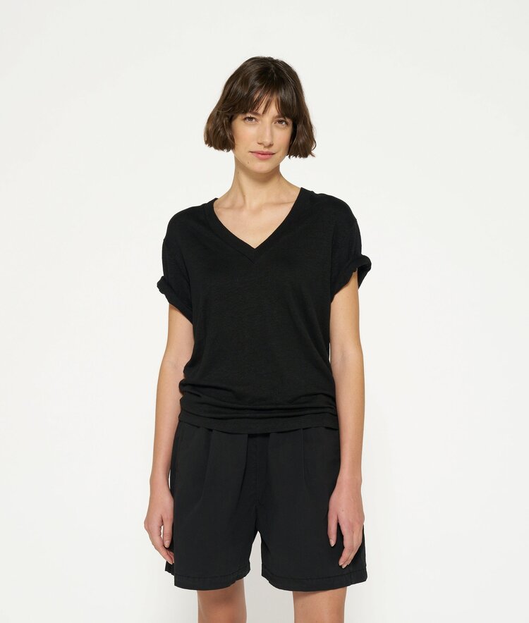 10DAYS V-neck tee linen cotton black 10Days