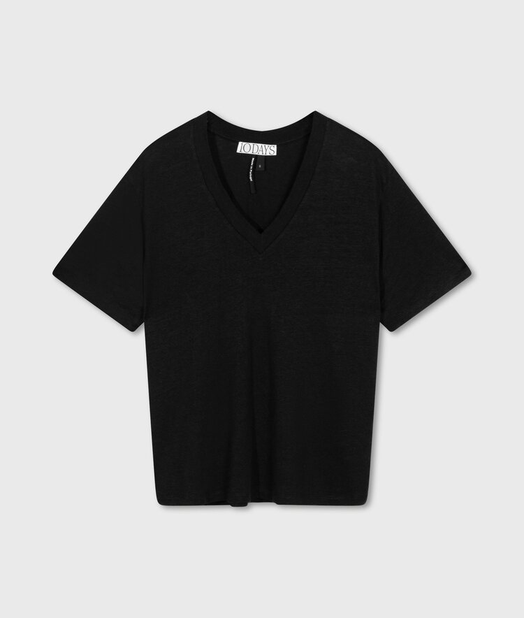 10DAYS V-neck tee linen cotton black 10Days
