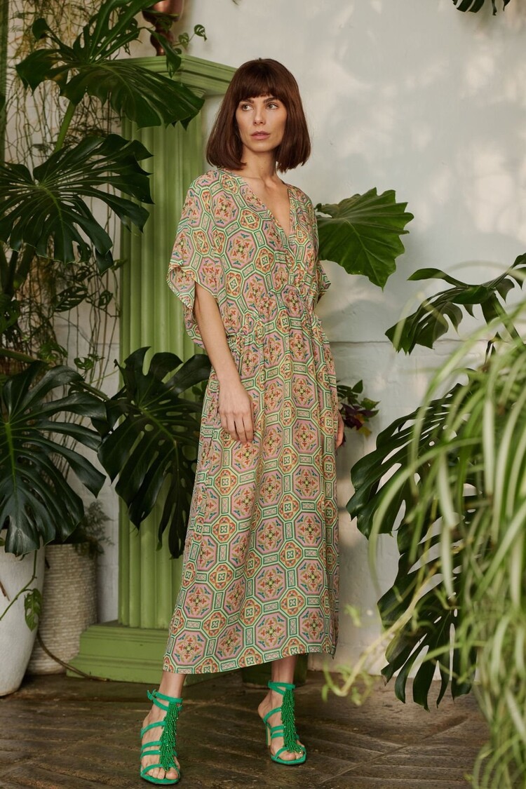 One Hundred Stars String Dress Vintage Tiles Pink One Hundred Stars