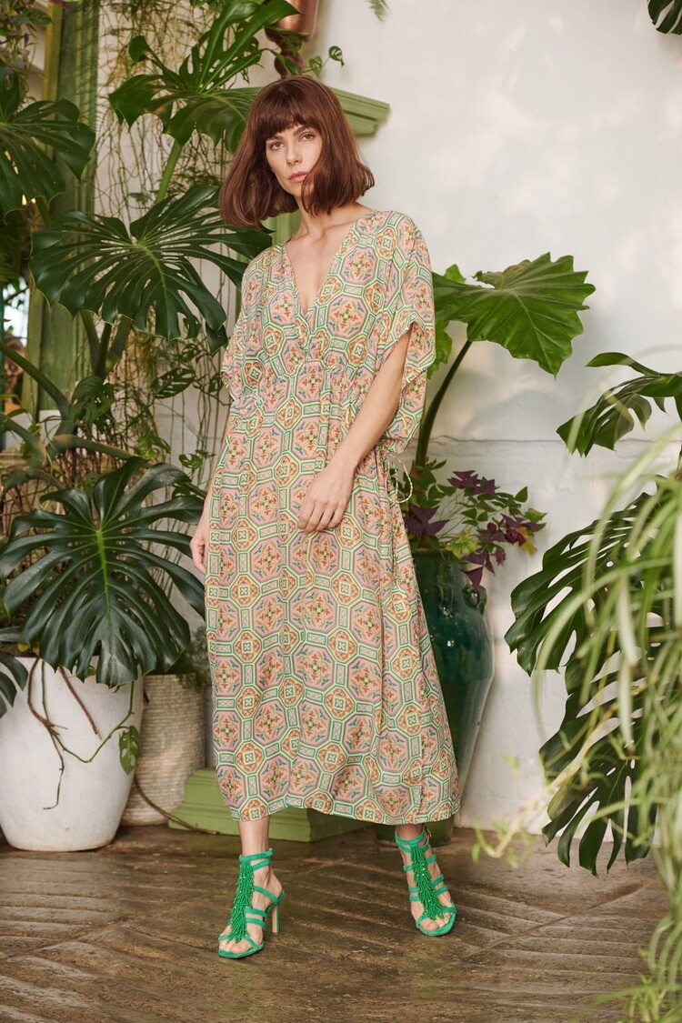 One Hundred Stars String Dress Vintage Tiles Pink One Hundred Stars