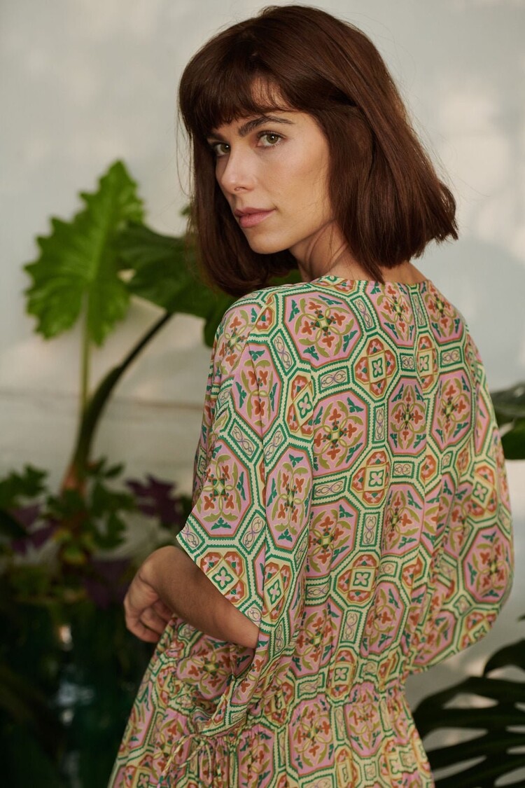 One Hundred Stars String Dress Vintage Tiles Pink One Hundred Stars