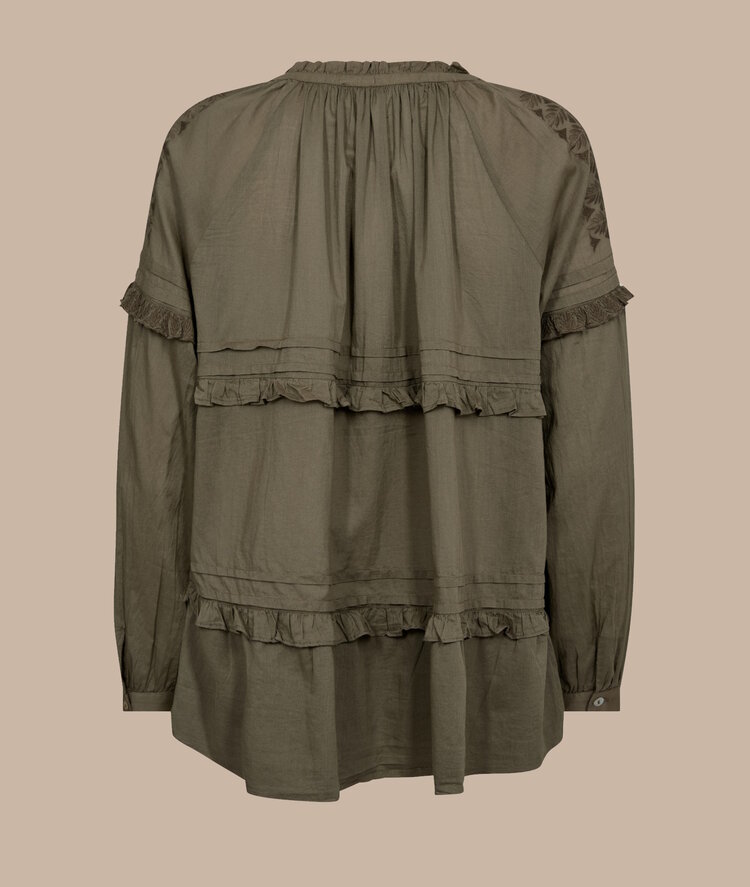 Mos Mosh MMLou voile embroidery blouse dusty olive Mos Mosh