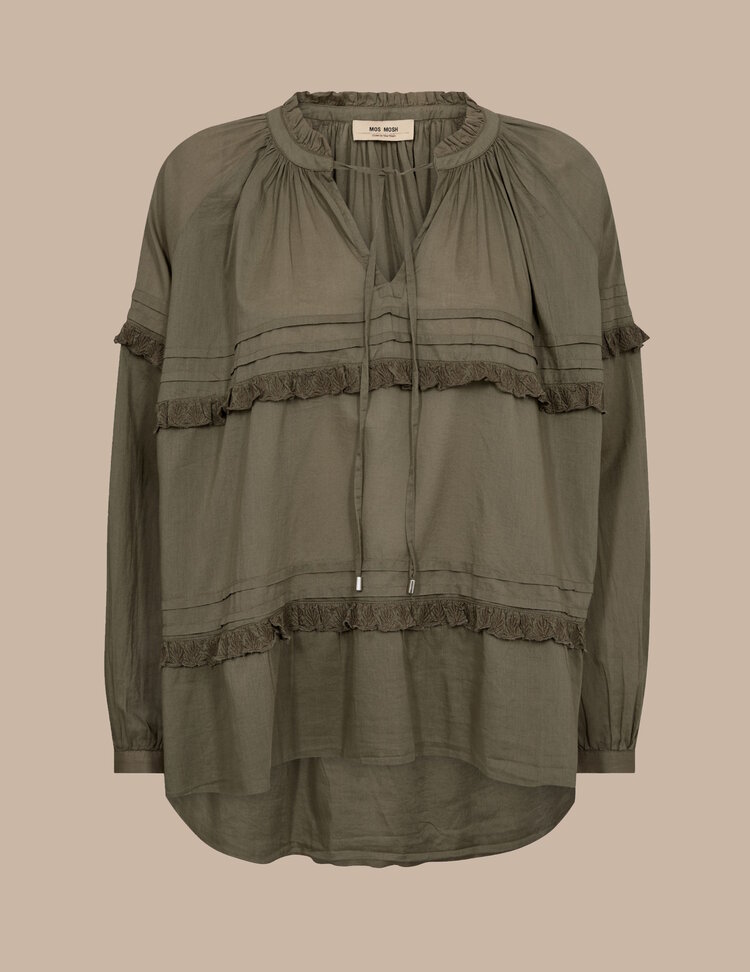 Mos Mosh MMLou voile embroidery blouse dusty olive Mos Mosh