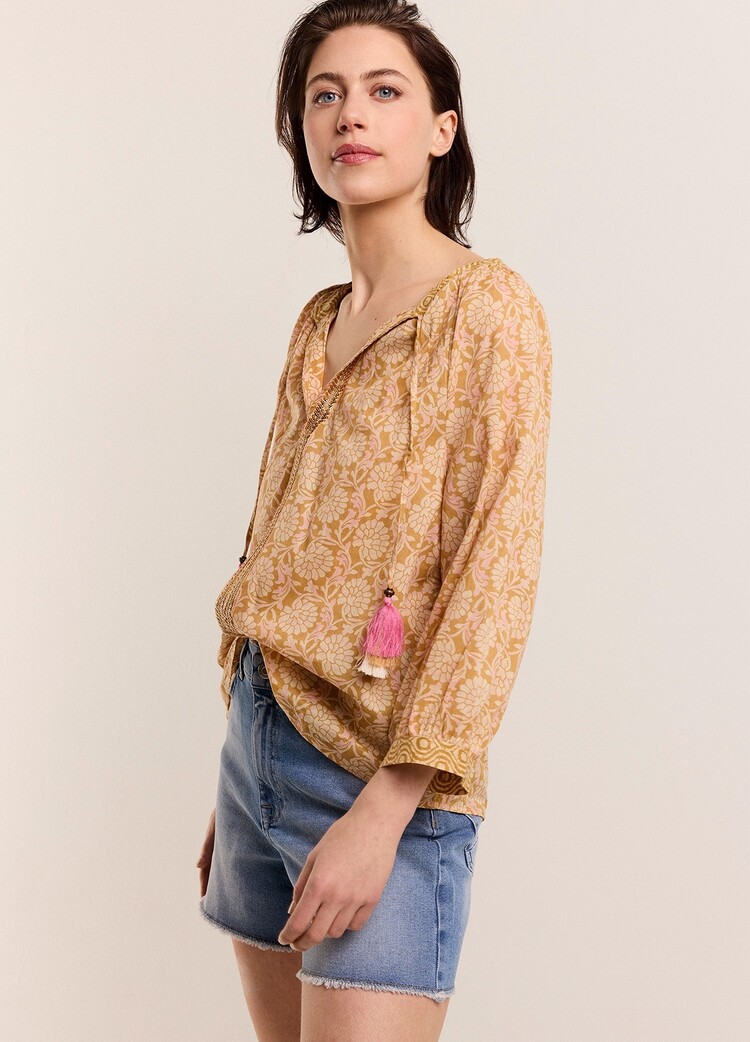 Summum Woman Top blockprint soft camel Summum Woman