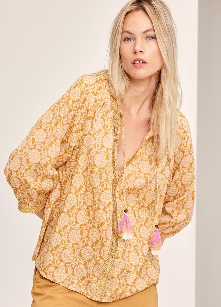 Summum Woman Top blockprint soft camel Summum Woman