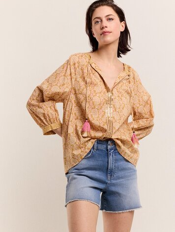 Summum Woman Top blockprint soft camel