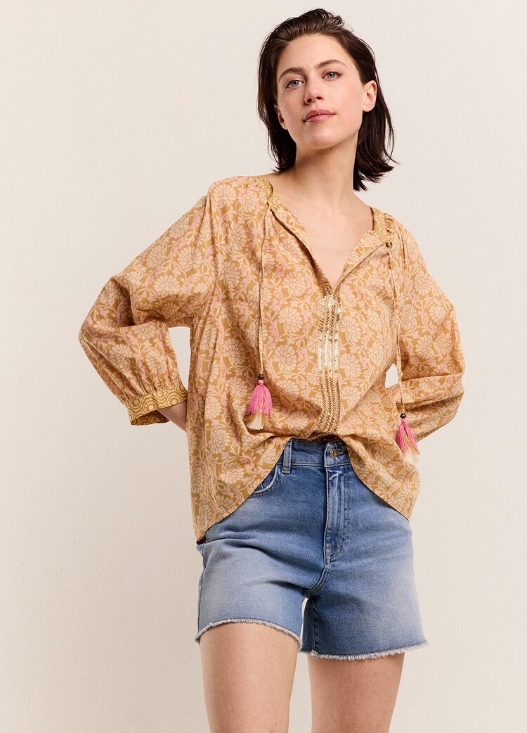 Summum Woman Top blockprint soft camel Summum Woman