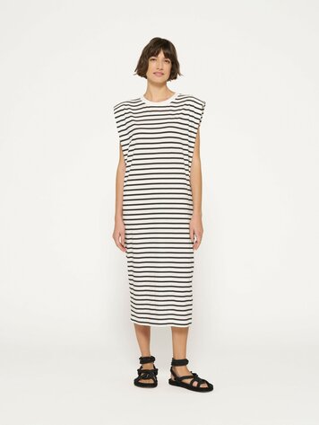 10DAYS Padded tee dress stripes ecru/black