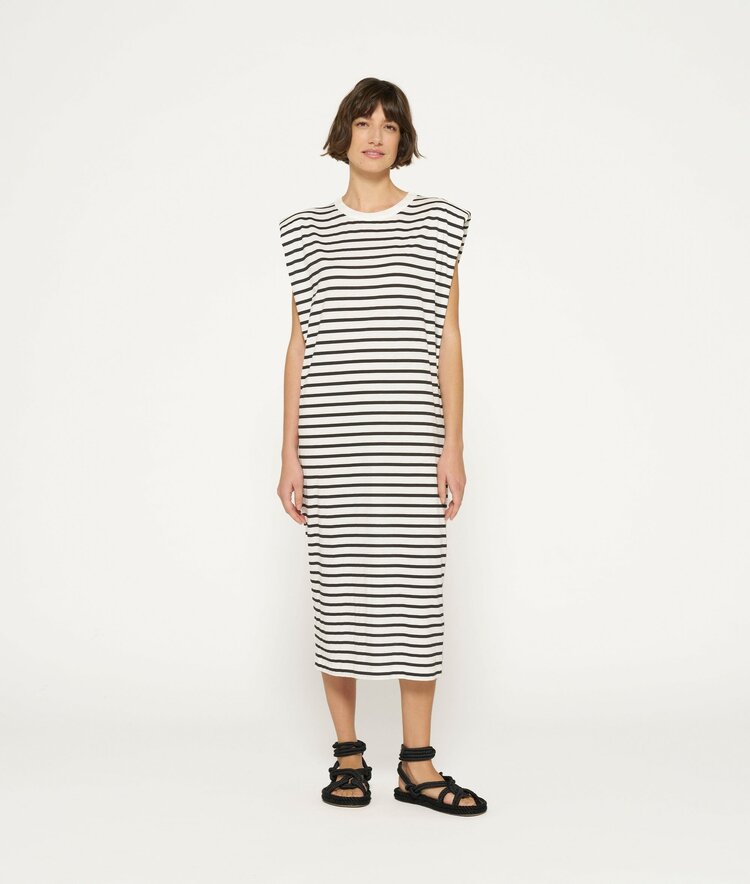 10DAYS Padded tee dress stripes ecru/black 10Days