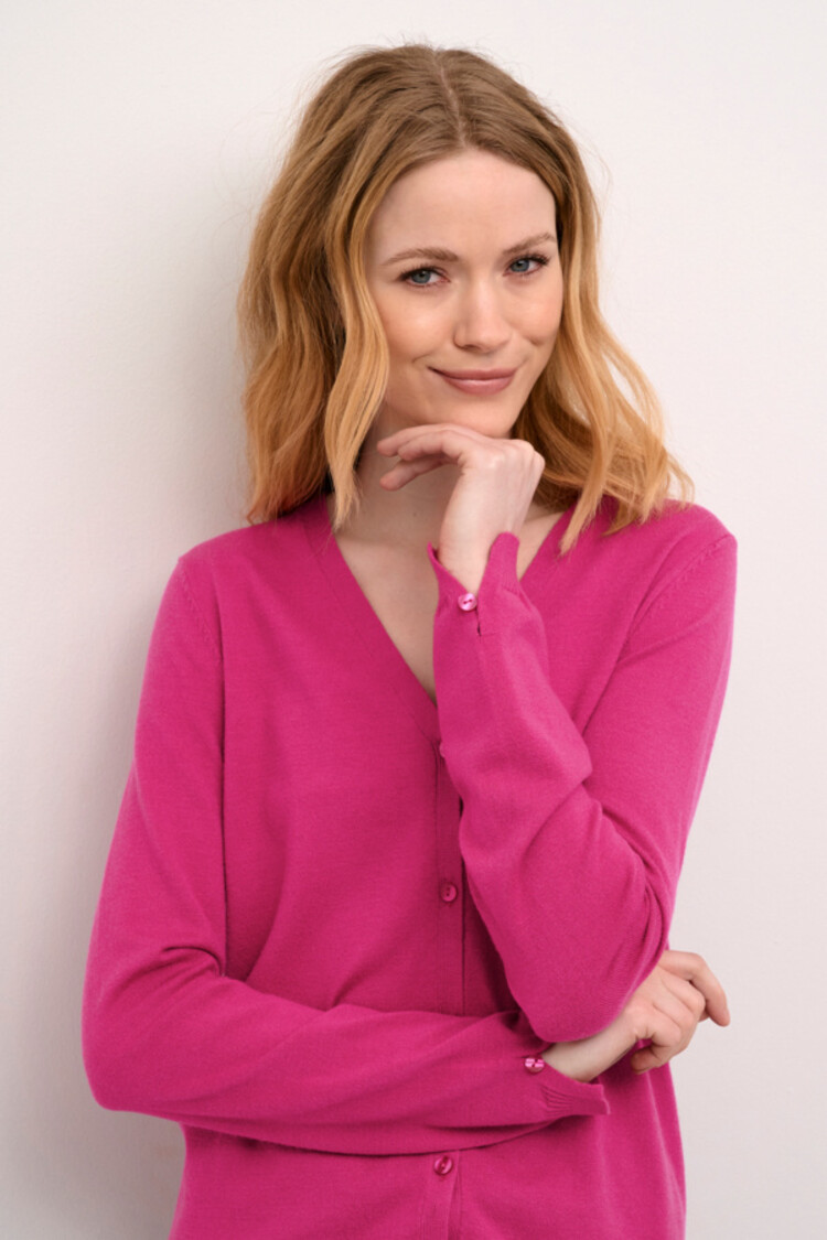 Cream CRDela knit cardigan Fuchsia Red Cream