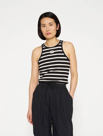 10DAYS Tank top rib stripes black/light natural