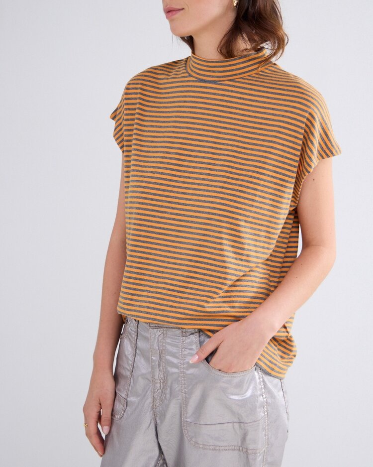 Summum Woman Mock neck fine stripe orange Summum Woman