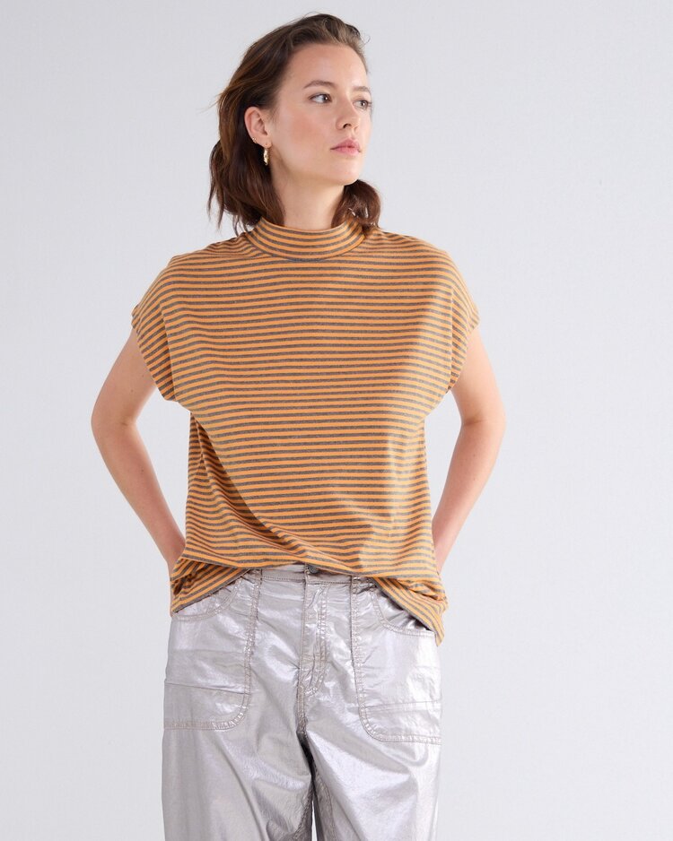Summum Woman Mock neck fine stripe orange Summum Woman