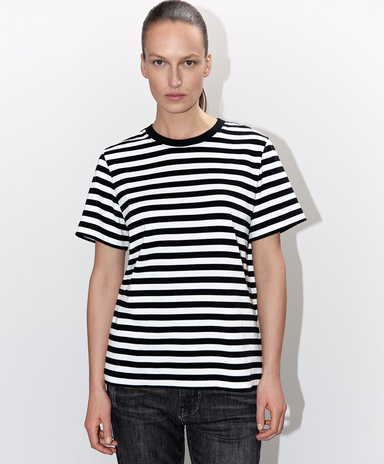 Short sleeve top classic cotton blue white Summum Woman