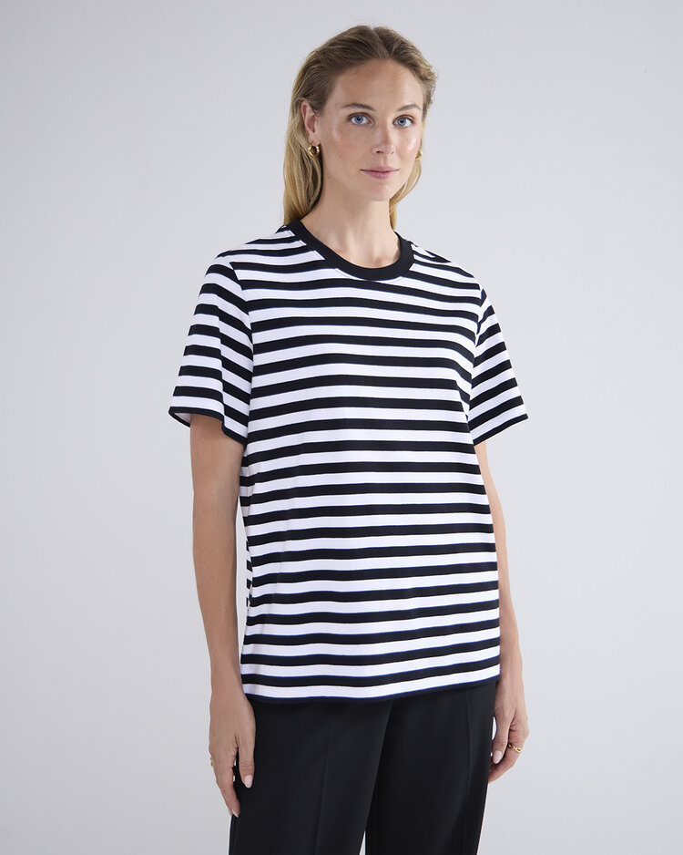 Short sleeve top classic cotton blue white Summum Woman