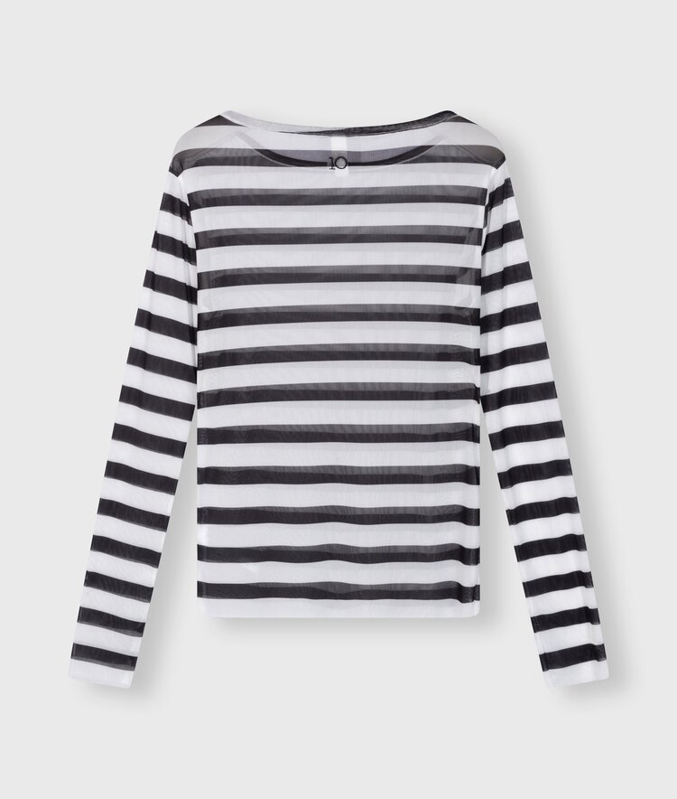 10DAYS Mesh tee stripe black/ecru 10DAYS