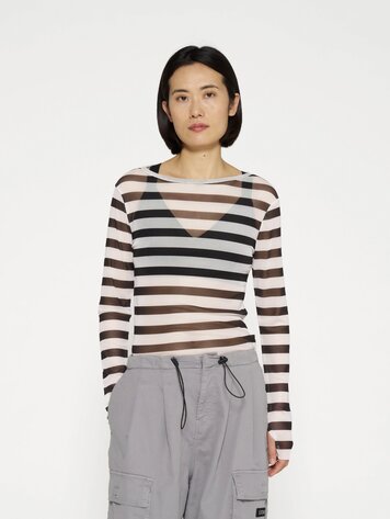 Mesh tee stripe black/ecru