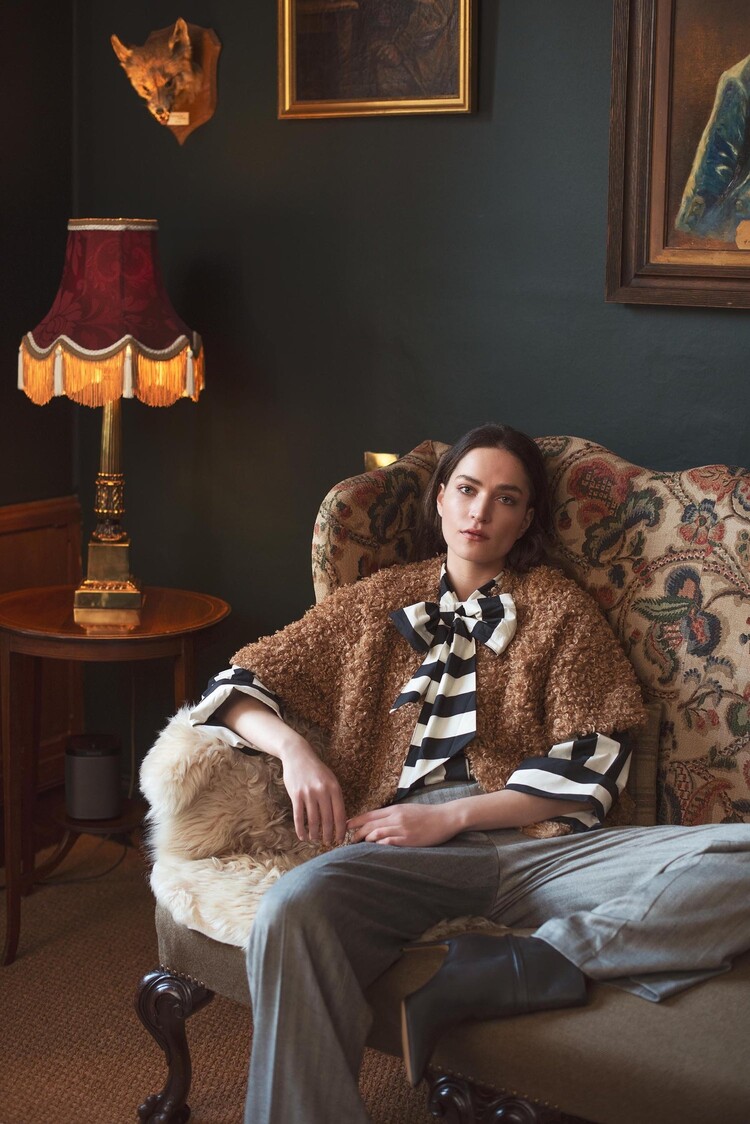 Summum Woman Streepjesblouse met strik black-ivory Summum Woman