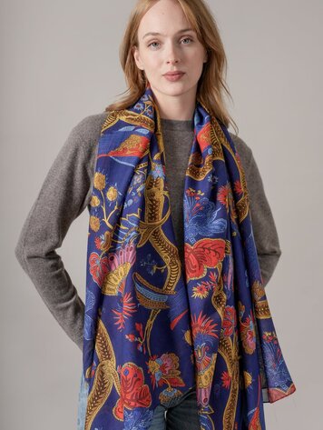 One Hundred Stars Scarf  Climbing Peacock Royal Blue