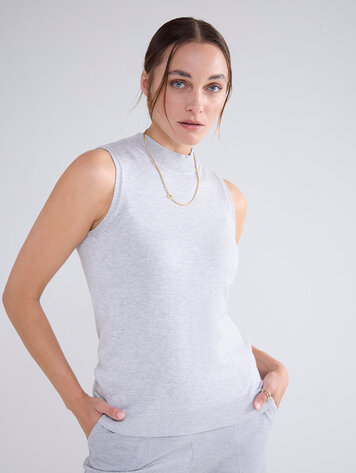 Summum Woman Mouwloze top rib-boordje grijs