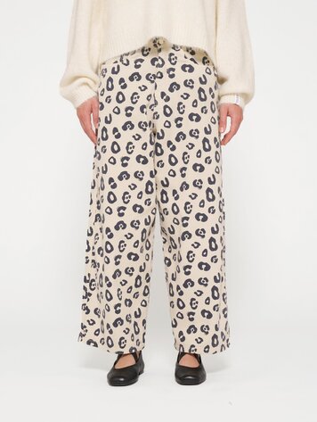 Wide twill pants leopard light natural