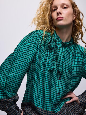 Summum Woman Bow tie blouse print groen