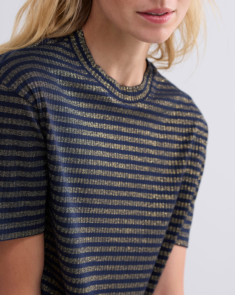 Summum Woman Shortsleeve top lurex rib stripe midnight blue Summum Woman