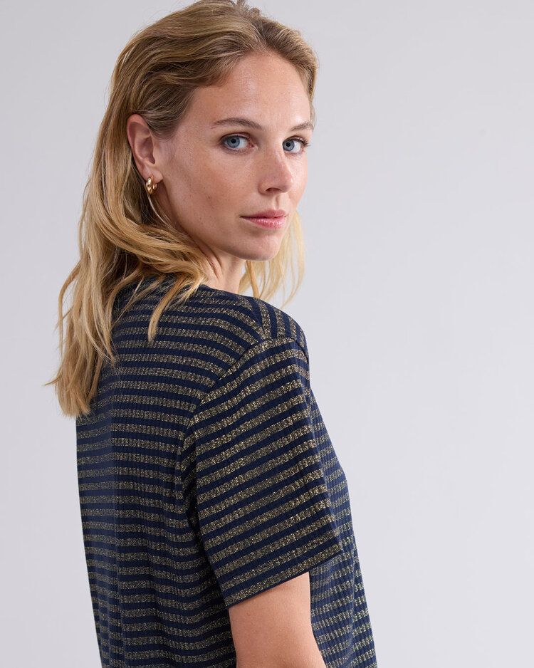 Summum Woman Shortsleeve top lurex rib stripe midnight blue Summum Woman